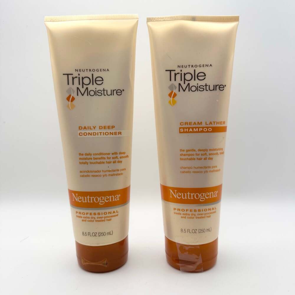 Neutrogena Triple Moisture Daily Deep Conditioner Cream Leather Shampoo Set New